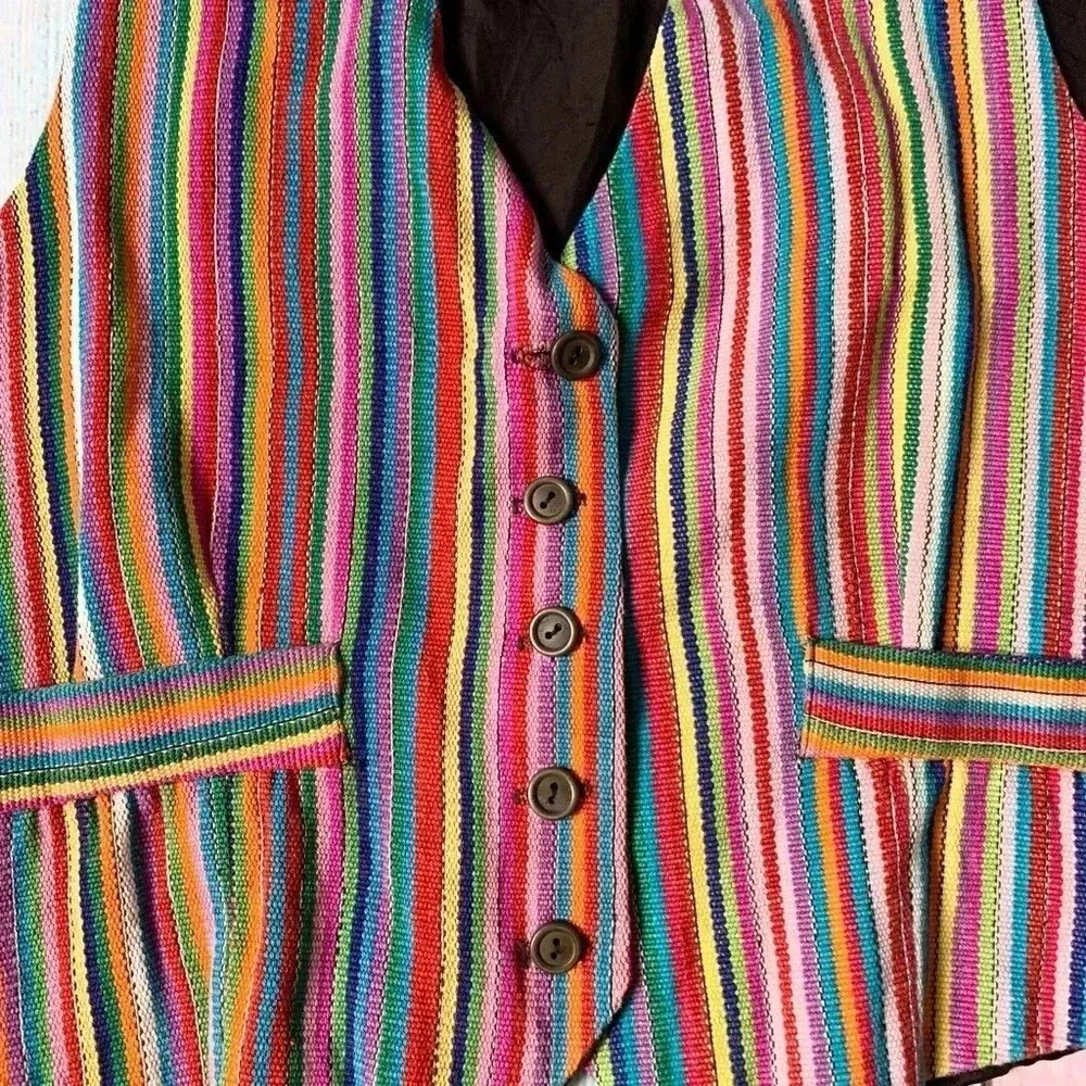 Cute vintage colorful stripes sleeveless button down vest size medium - Picture 6 of 9